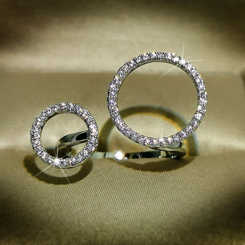 Fashion S925 Geometry Two Circles Open Finger Adjustable Ring For Women Bride Wedding Engagement Jewelry Gifts Wholesale