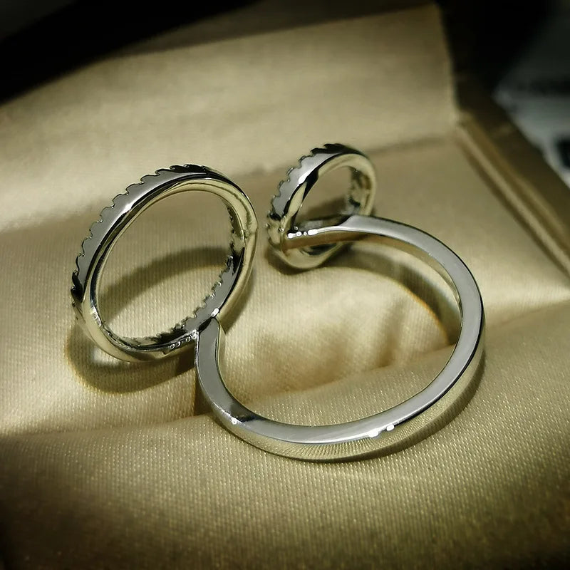 Fashion S925 Geometry Two Circles Open Finger Adjustable Ring For Women Bride Wedding Engagement Jewelry Gifts Wholesale