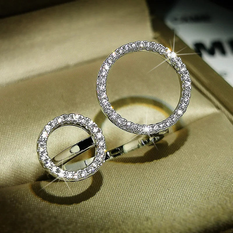 Fashion S925 Geometry Two Circles Open Finger Adjustable Ring For Women Bride Wedding Engagement Jewelry Gifts Wholesale