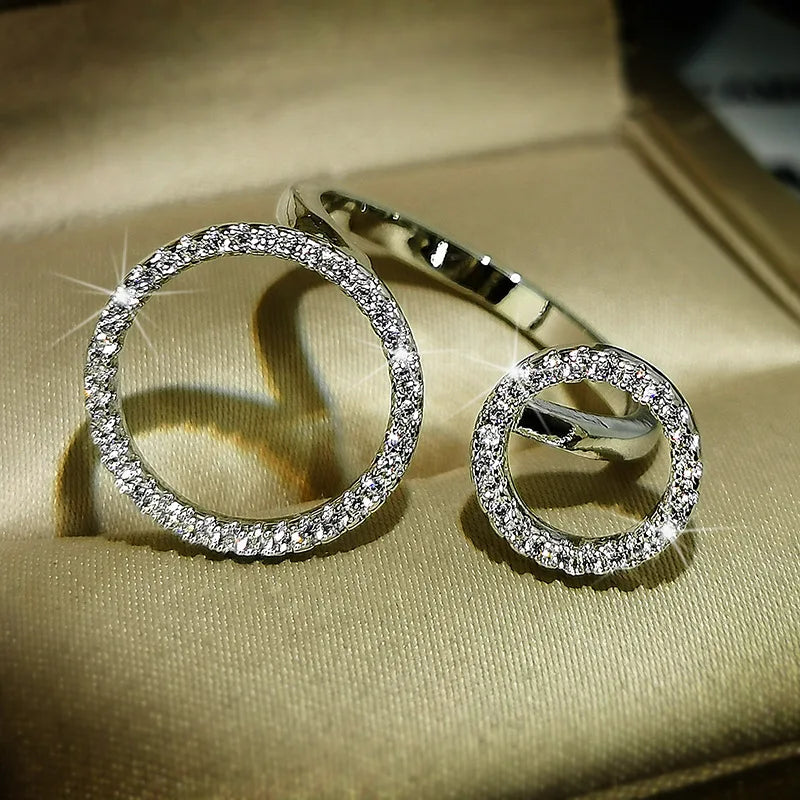 Fashion S925 Geometry Two Circles Open Finger Adjustable Ring For Women Bride Wedding Engagement Jewelry Gifts Wholesale