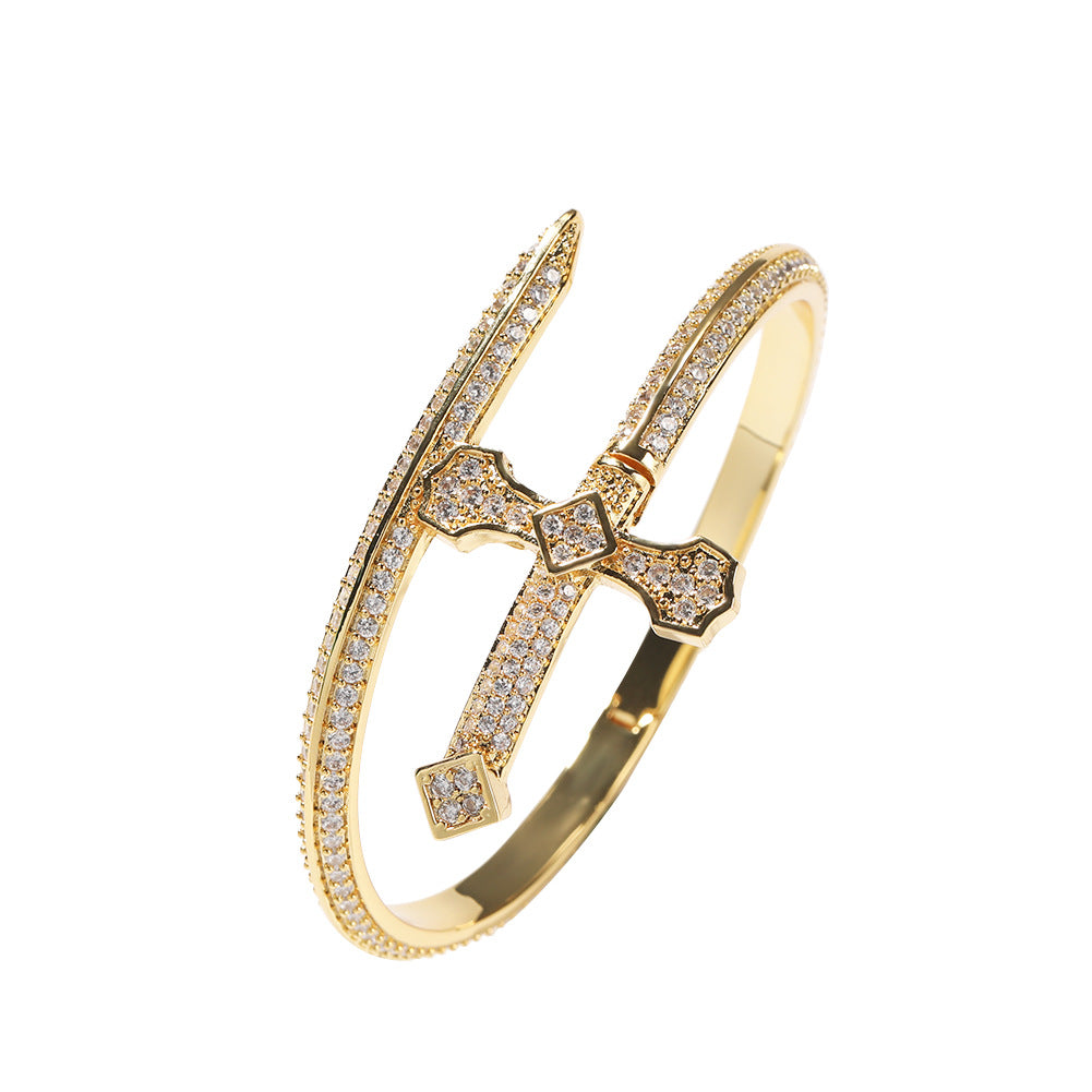 Hip-hop ancient cute European and American new sword of justice bracelet copper inlaid zircon full diamond trend Joker jewelry wholesale