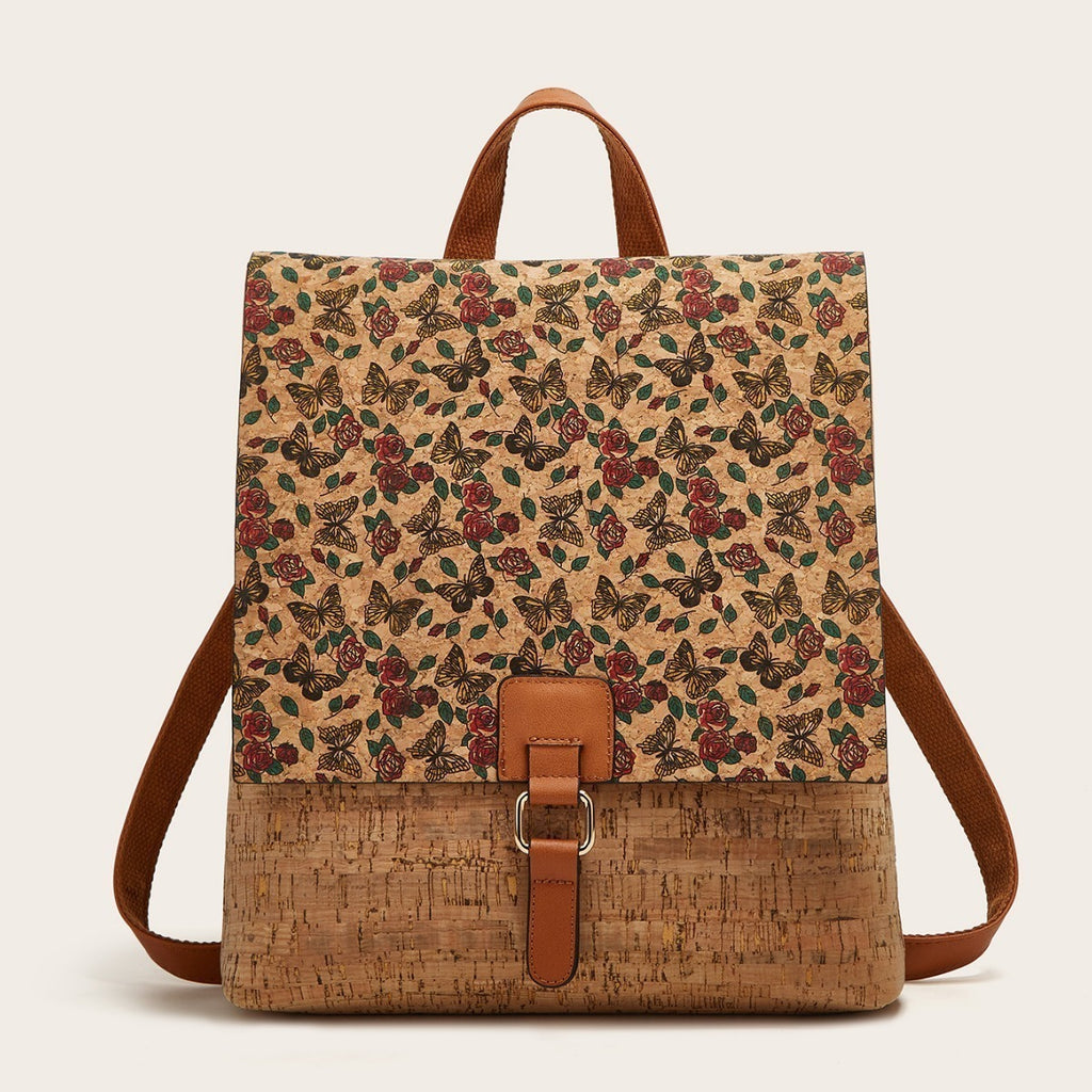 Cross-Border New Model 2026 Fashion Retro Printed Bark Cork Flip-Top Backpack Women's Large Capacity Backpack
