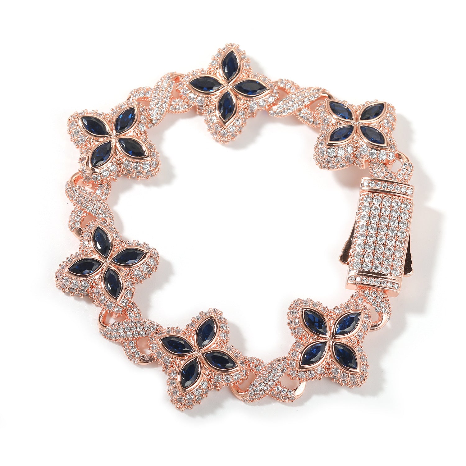 Hip-Hop Rap Chain Infinite Four-Leaf Clover Bracelet Fashionable Trendy Cool Handsome High-End 5A Zircon Colorful Necklace Jewelry