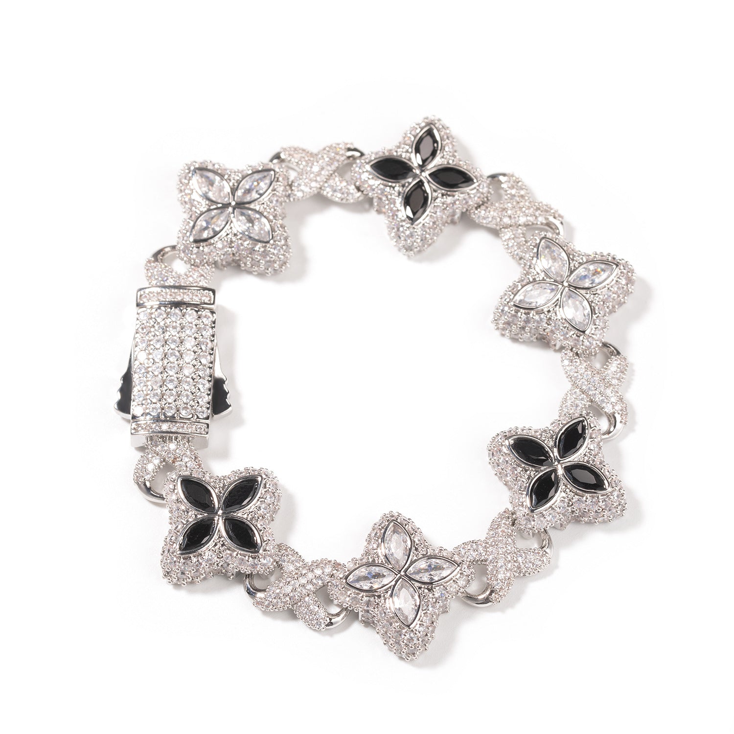 Hip-Hop Rap Chain Infinite Four-Leaf Clover Bracelet Fashionable Trendy Cool Handsome High-End 5A Zircon Colorful Necklace Jewelry