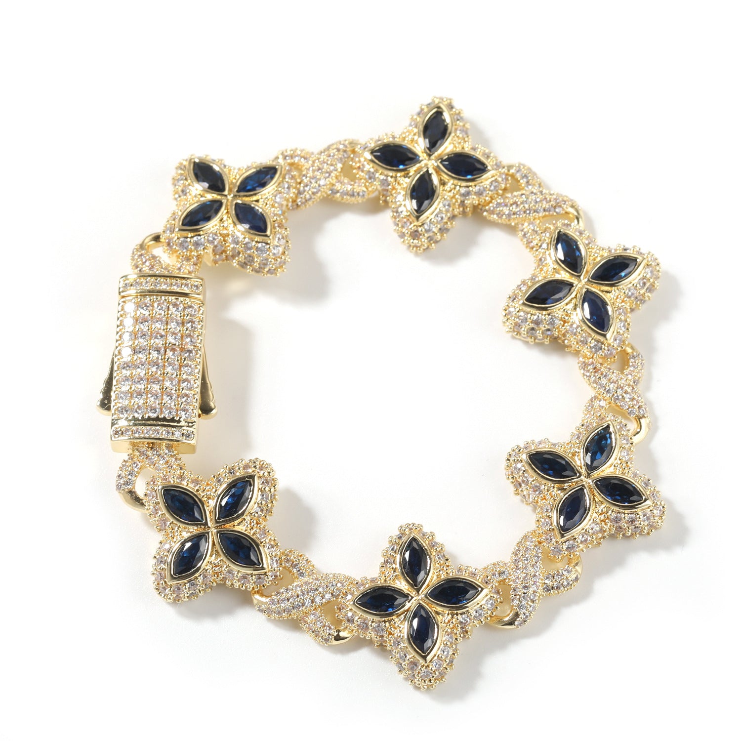 Hip-Hop Rap Chain Infinite Four-Leaf Clover Bracelet Fashionable Trendy Cool Handsome High-End 5A Zircon Colorful Necklace Jewelry