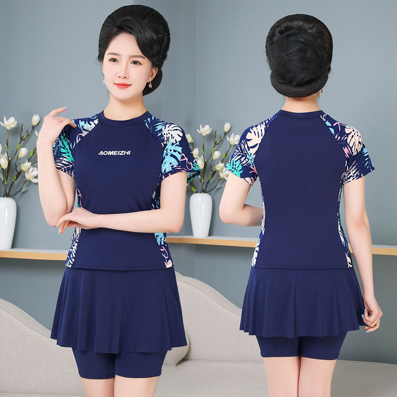Fifth pants mother plus size swimsuit hot spring split fat mm200 kg belly covering slimming middle-aged and elderly swimming suit skirt