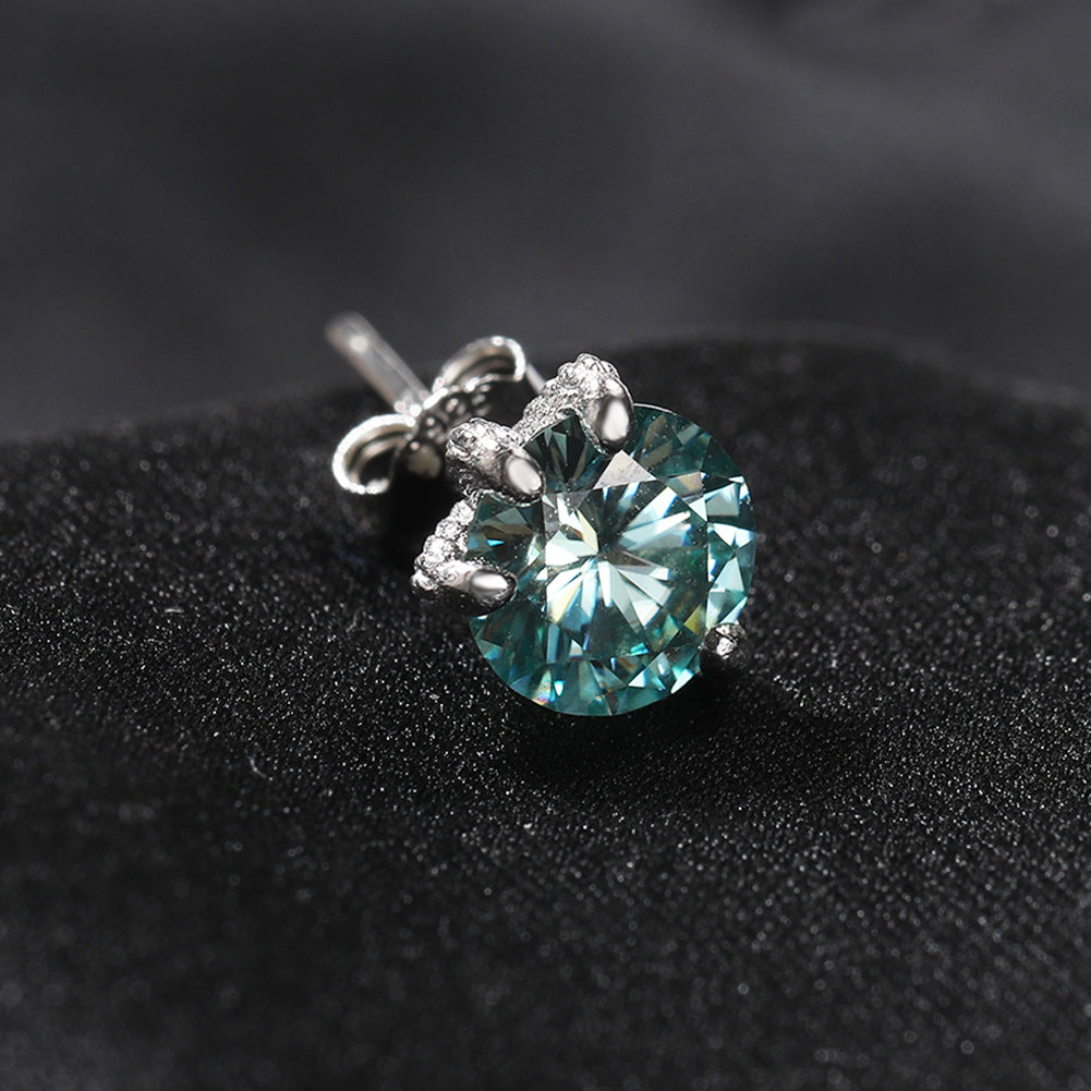 Light Luxury All-match S925 Silver Moissanite Dragon Claw Earrings for Men and Women with High-end Sense Instagram Style Fashionable Distinctive Earrings