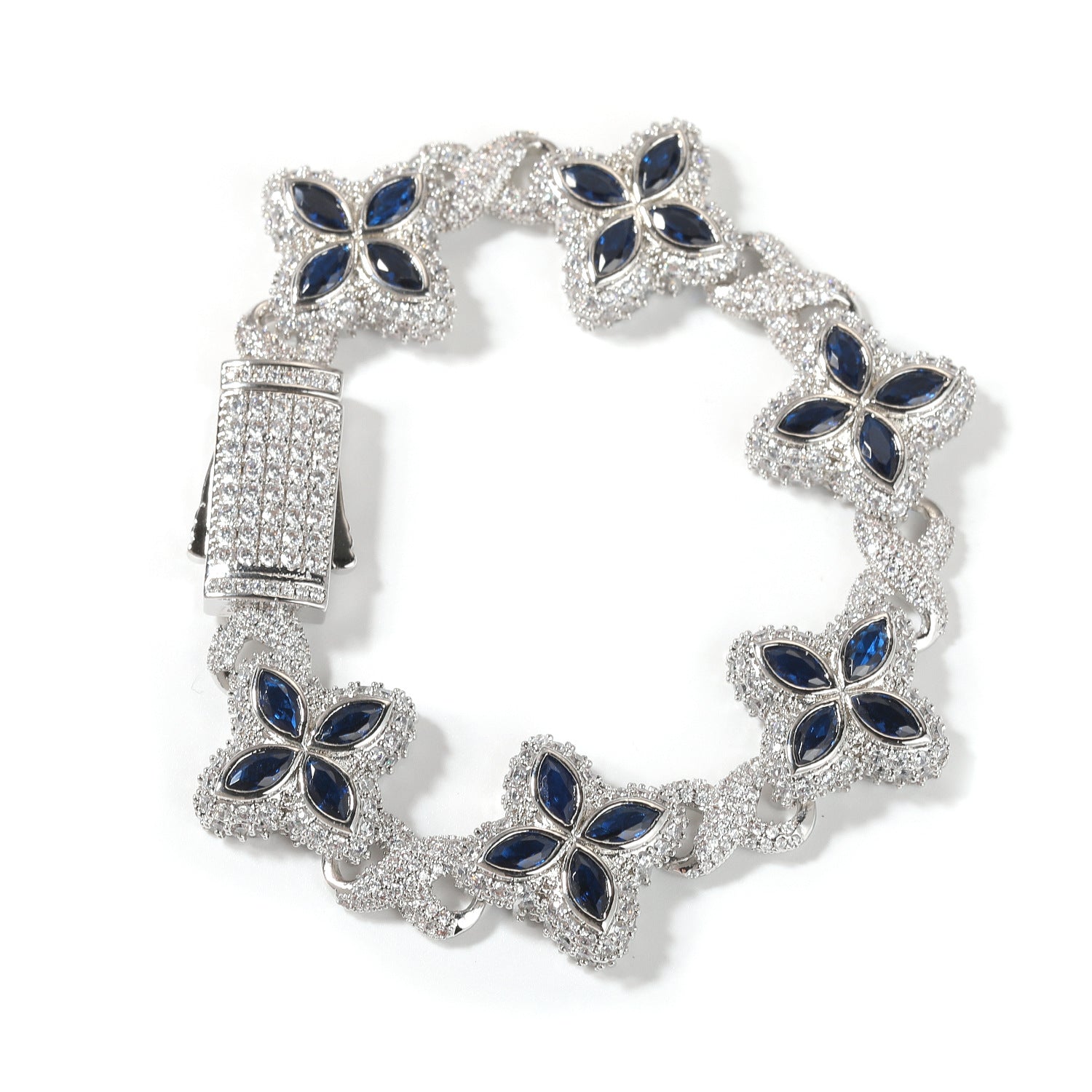Hip-Hop Rap Chain Infinite Four-Leaf Clover Bracelet Fashionable Trendy Cool Handsome High-End 5A Zircon Colorful Necklace Jewelry