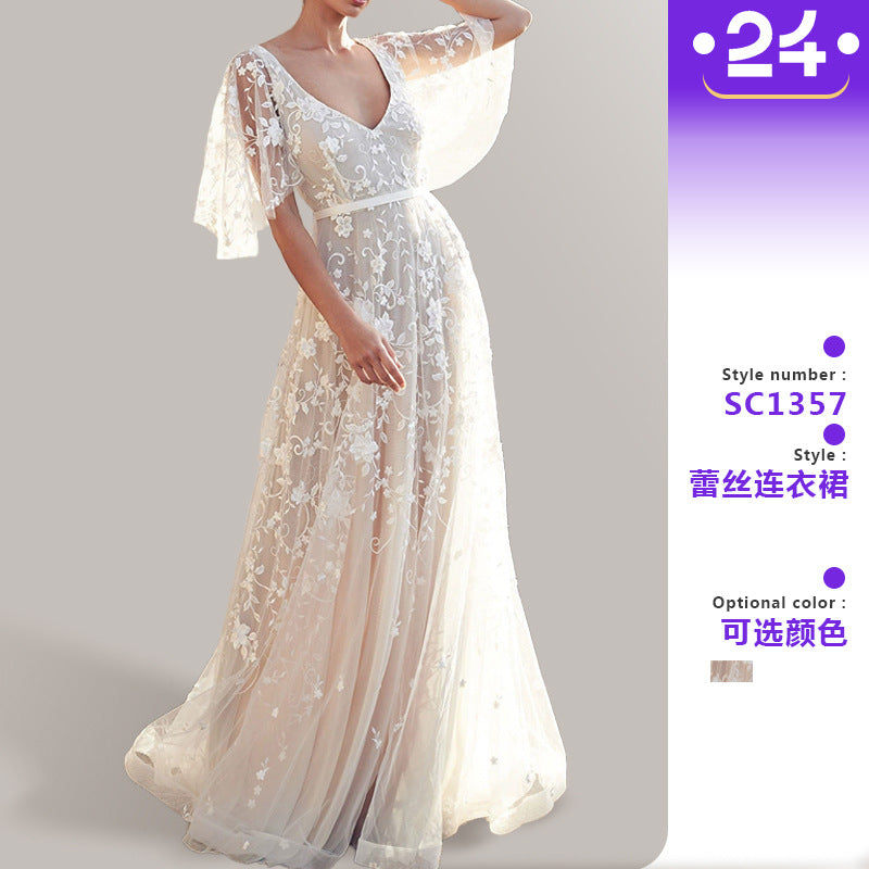 Strict selection-autumn European and American Foreign trade new dress ebay Amazon sexy lace V-neck backless dress women