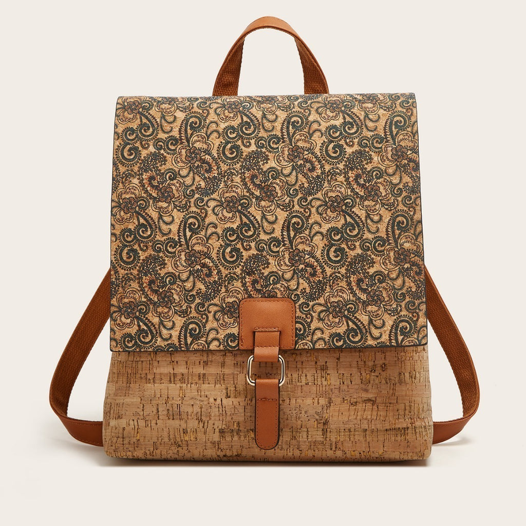 Cross-Border New Model 2026 Fashion Retro Printed Bark Cork Flip-Top Backpack Women's Large Capacity Backpack