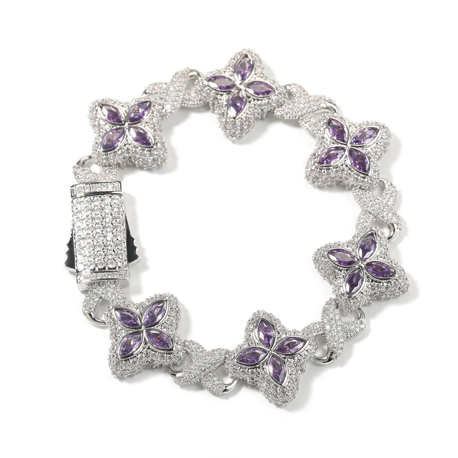 Hip-Hop Rap Chain Infinite Four-Leaf Clover Bracelet Fashionable Trendy Cool Handsome High-End 5A Zircon Colorful Necklace Jewelry