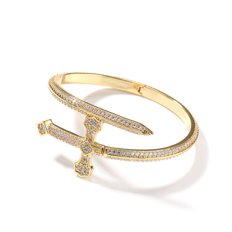 Hip-hop ancient cute European and American new sword of justice bracelet copper inlaid zircon full diamond trend Joker jewelry wholesale