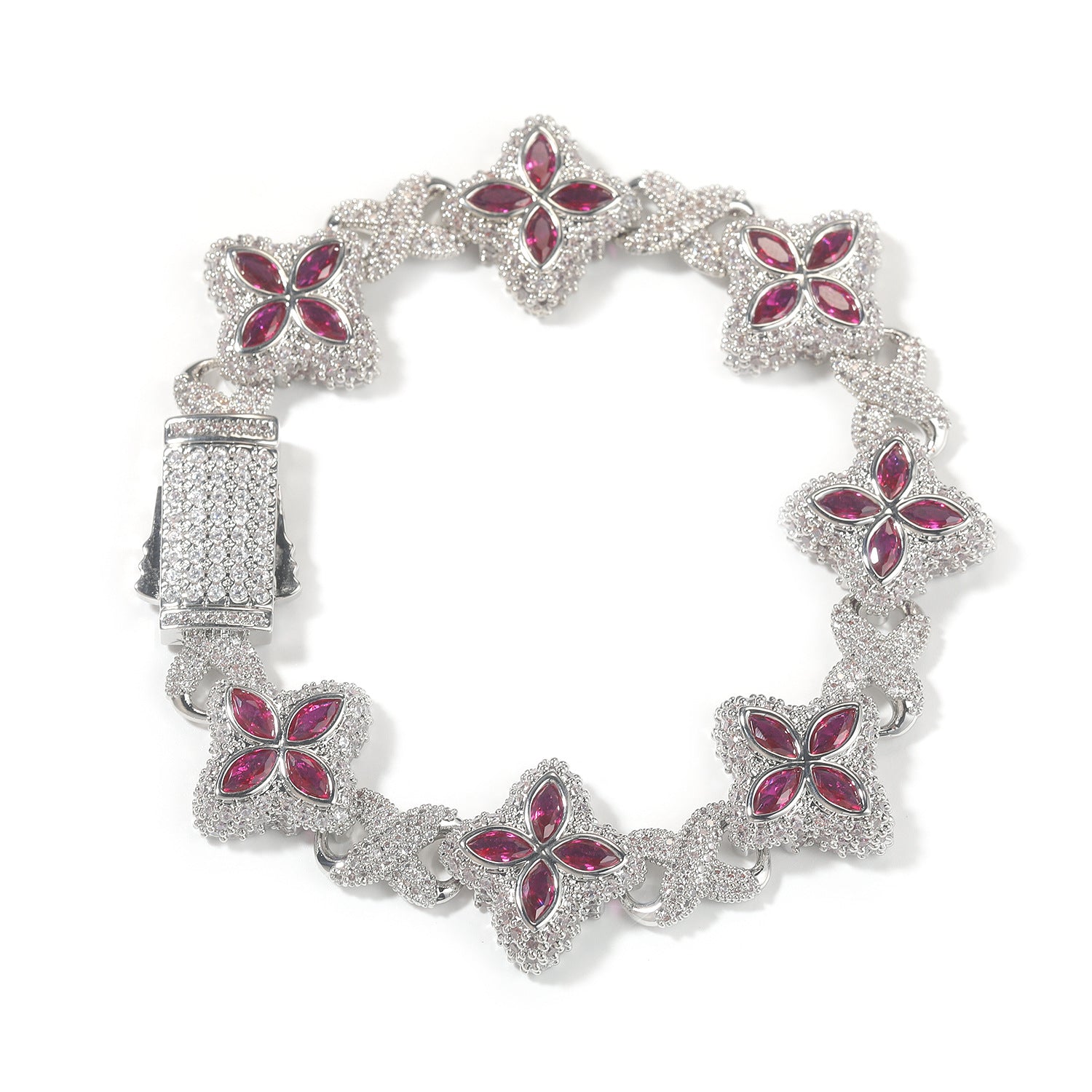Hip-Hop Rap Chain Infinite Four-Leaf Clover Bracelet Fashionable Trendy Cool Handsome High-End 5A Zircon Colorful Necklace Jewelry
