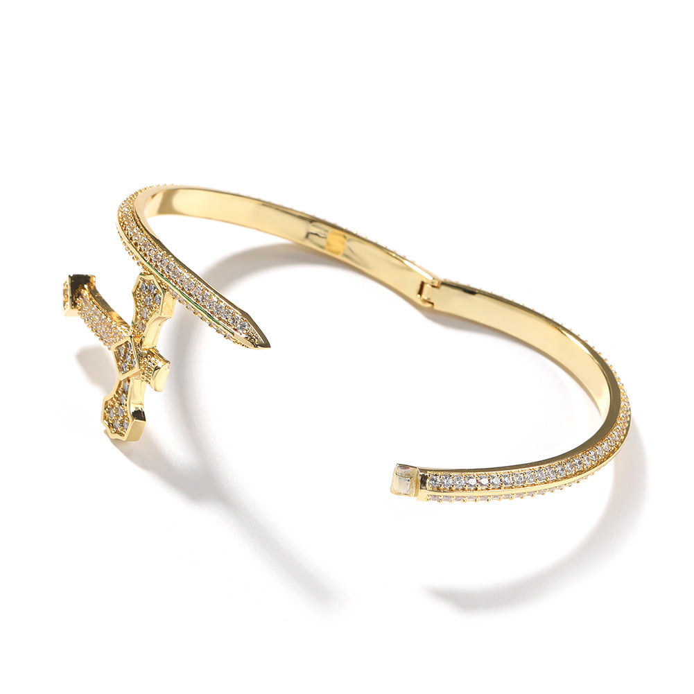 Hip-hop ancient cute European and American new sword of justice bracelet copper inlaid zircon full diamond trend Joker jewelry wholesale