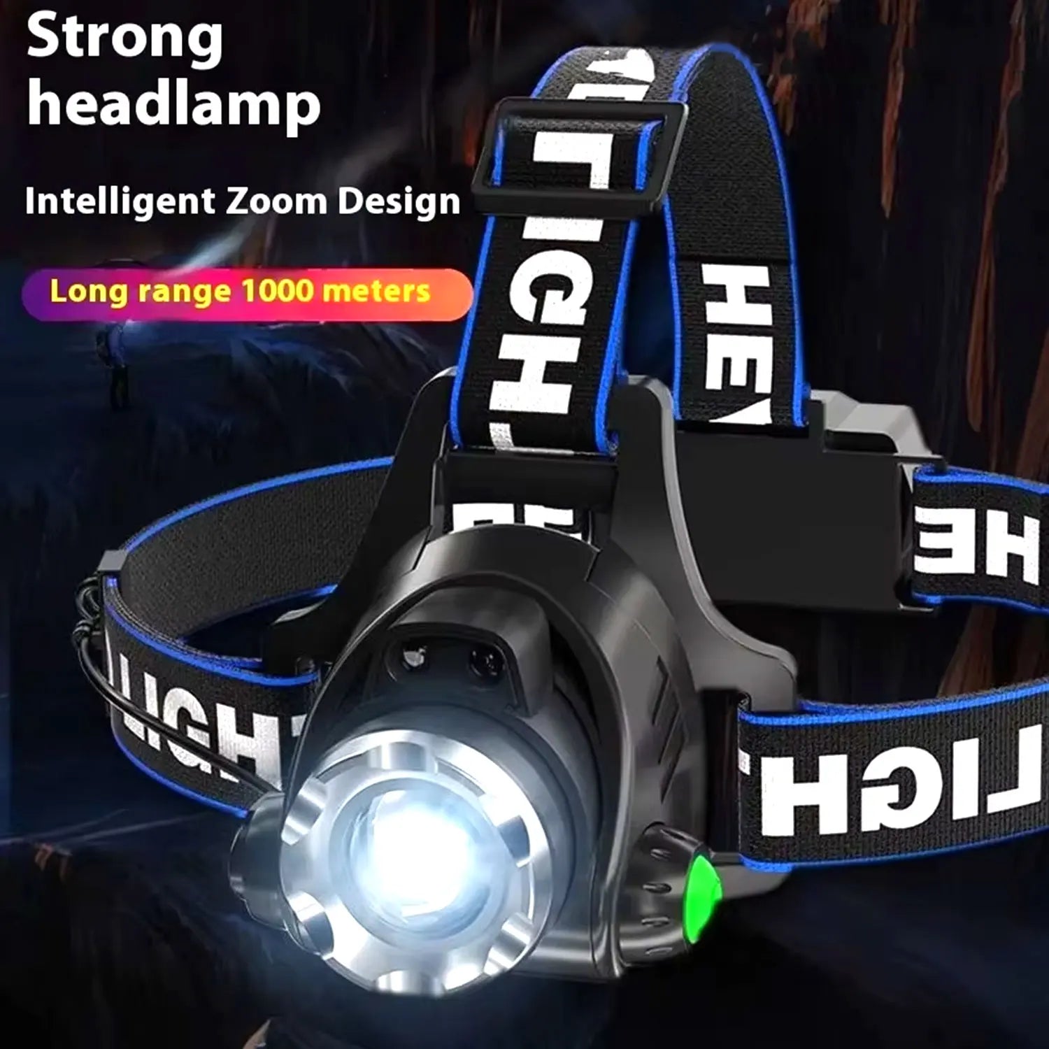 Rechargeable Powerful LED Headlamp with Zoomable Headlight - Outdoor Waterproof High Lumen Work Head Light use 18650 battery