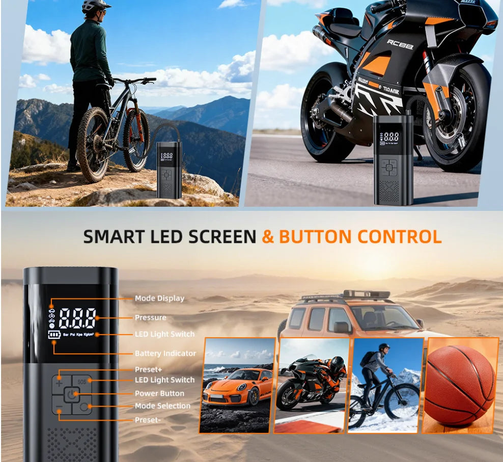 Car wireless portable inflation pump 2-in-1 car mounted multifunctional high-power digital display inflation pump