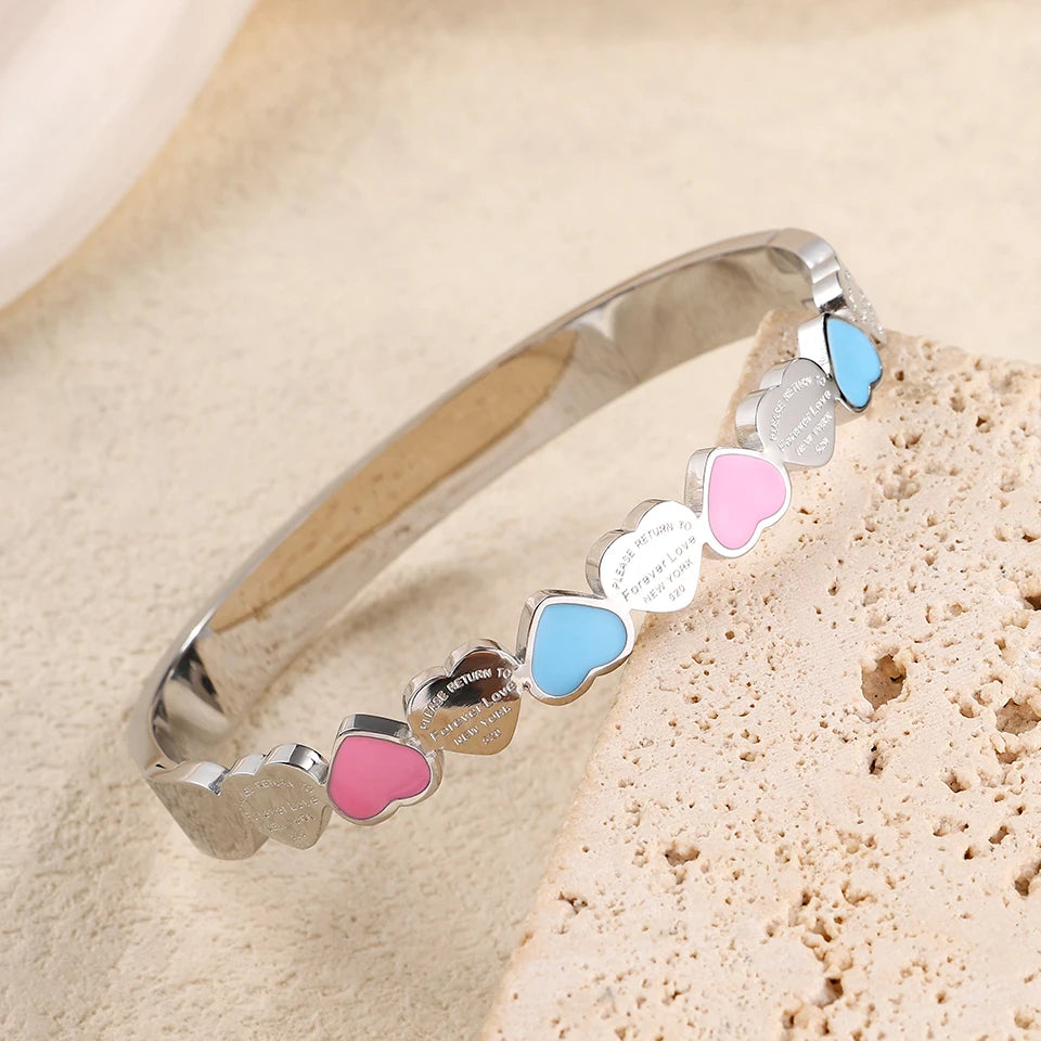 Yupsk 3pcs/Set Stainless steel Bracelet with Heart Elements Trendy Waterproof Durable Stackable Bangle Versatile Jewelry for Wom
