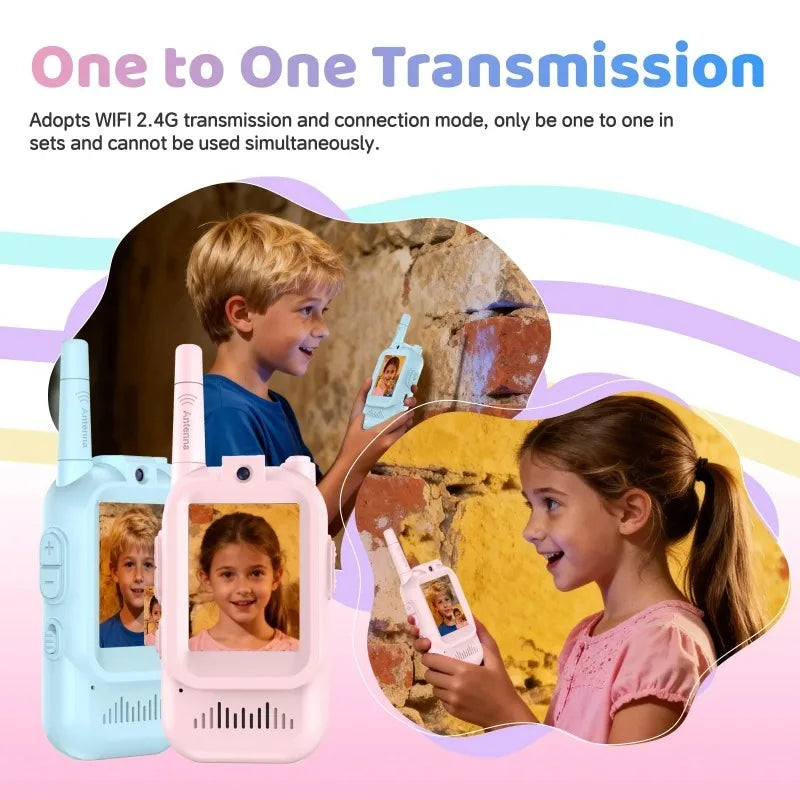 Kids Video Walkie Talkies 2 Pack Long Range Walkie-Talkie Rechargeable for Indoor Camping Hiking Travel Gift for Boys Girls