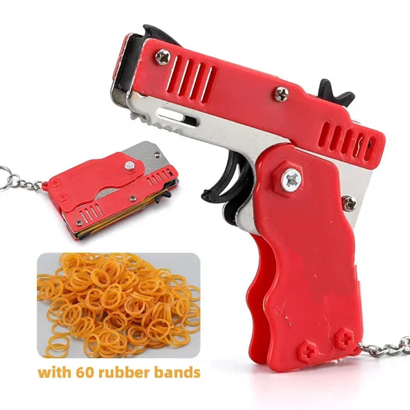 1PC Mini Keychain Gun Rubber Band Gun Toy Gun Shooting Pistol Alloy Kid Outdoor Activities Party Game Birthday Gift for Children