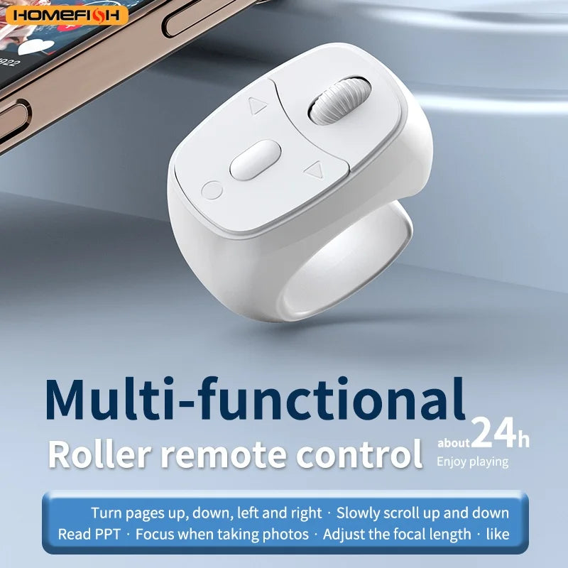 Cell Phone Scrolling Ring Wireless Finger Shutter Remote Control Page Turner Mobile Phone Controller BT For Travel