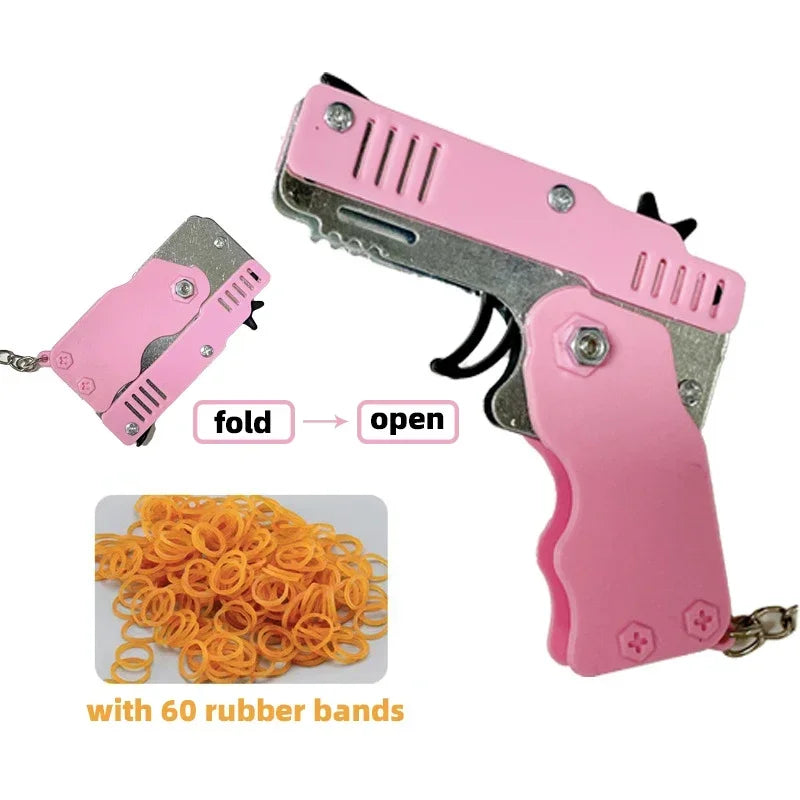 1PC Mini Keychain Gun Rubber Band Gun Toy Gun Shooting Pistol Alloy Kid Outdoor Activities Party Game Birthday Gift for Children