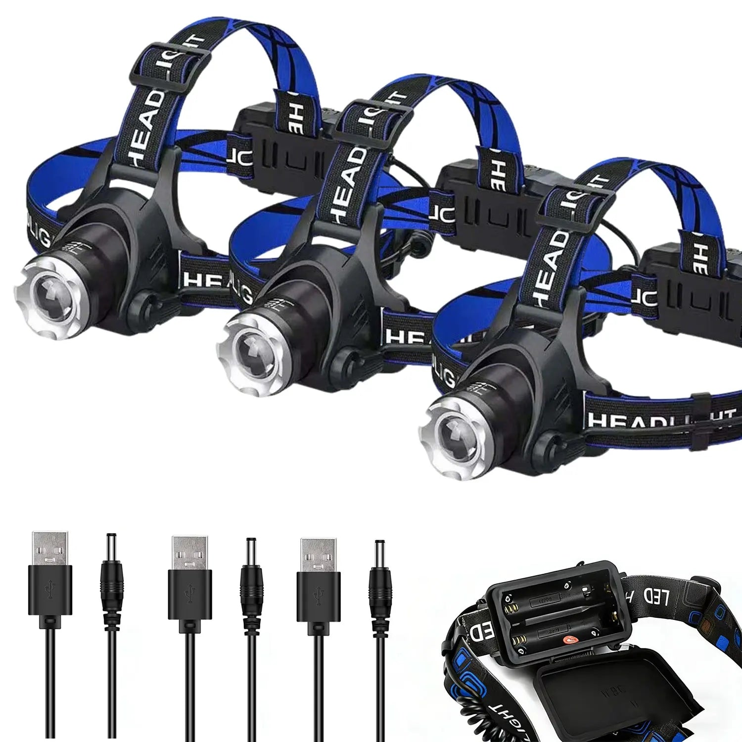 Rechargeable Powerful LED Headlamp with Zoomable Headlight - Outdoor Waterproof High Lumen Work Head Light use 18650 battery