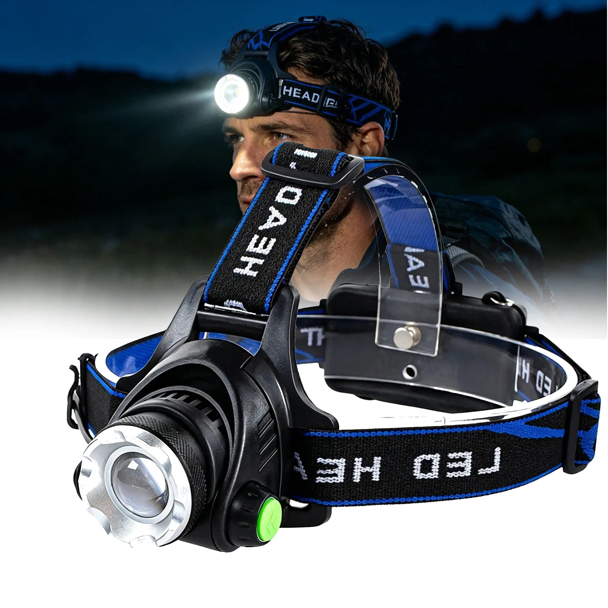Rechargeable Powerful LED Headlamp with Zoomable Headlight - Outdoor Waterproof High Lumen Work Head Light use 18650 battery