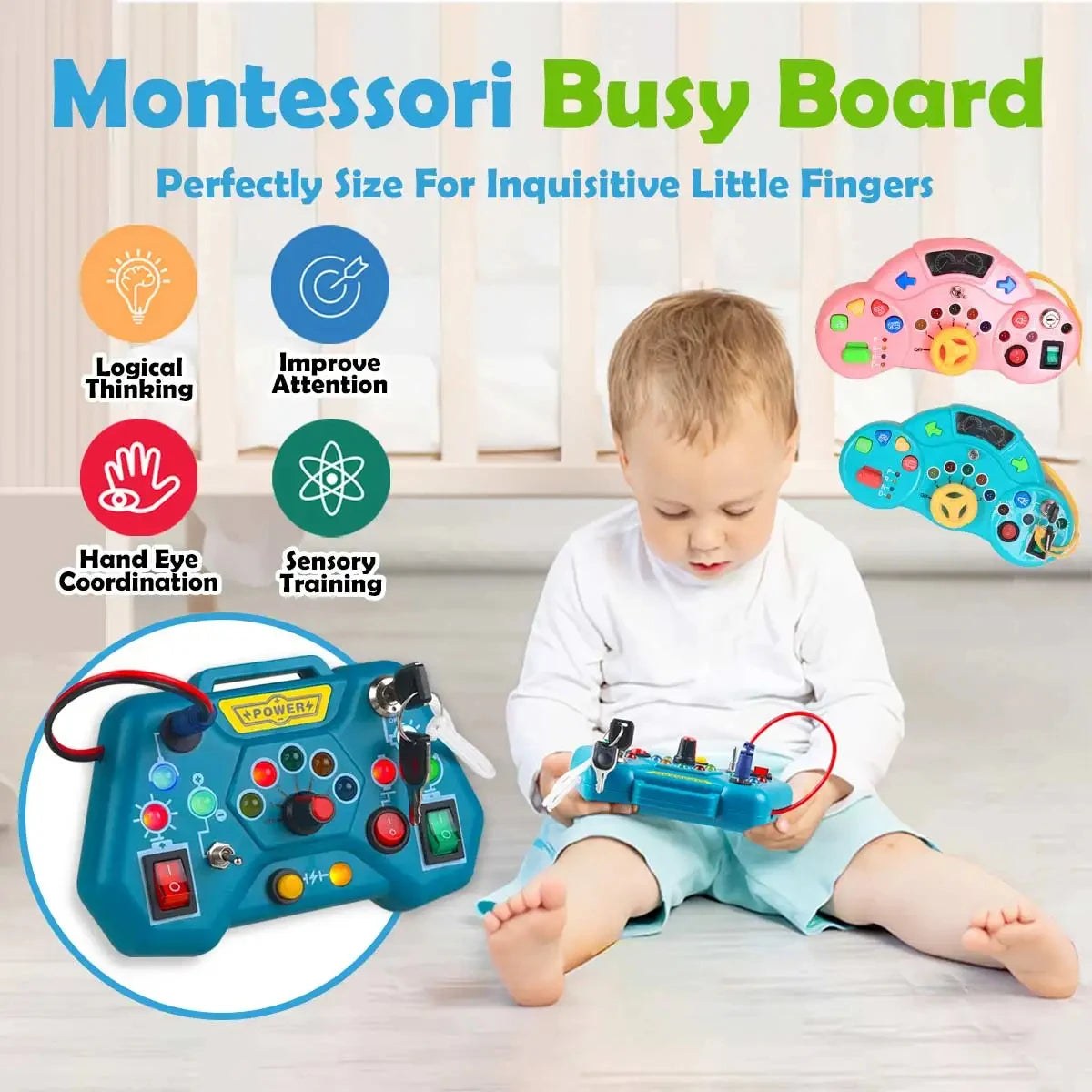 Kids Montessori Busy Board, Early Educational Toy, Perfect Travel & Gift for Toddlers