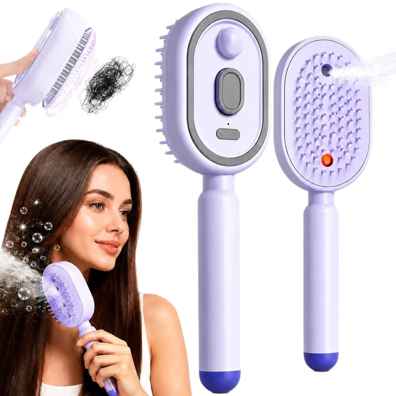Electric Steam Brush with Water Spray Wet Electrics Hairbrush USB-C Charging for Detangling Smoothing Styling & Frizz Control