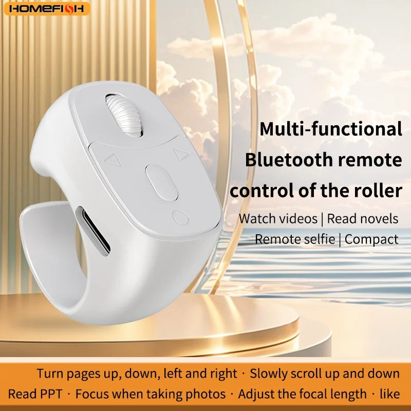 Cell Phone Scrolling Ring Wireless Finger Shutter Remote Control Page Turner Mobile Phone Controller BT For Travel