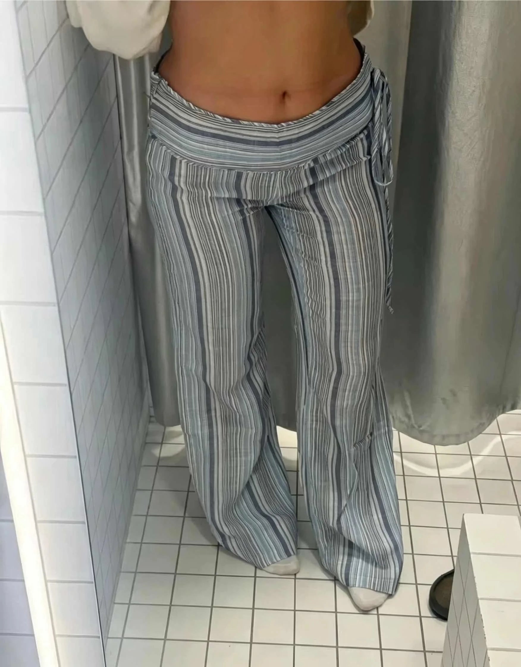Pants Leg Stripe Women Trousers Adjustable Waist Wrap Loose Summer Floor Length Boho Palazzo Trousers Women Outfit For Women