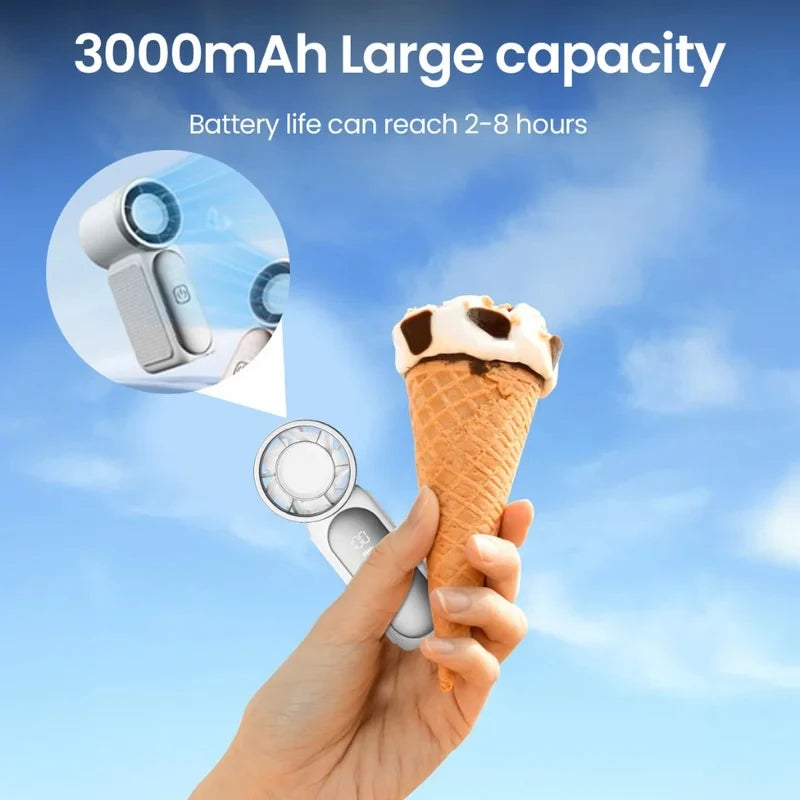 USB Rechargeable Mini Handheld Fan Ultra-Quiet Digital Display Small Electric Fan Powerful Wind Personal Cooling Fan With Light