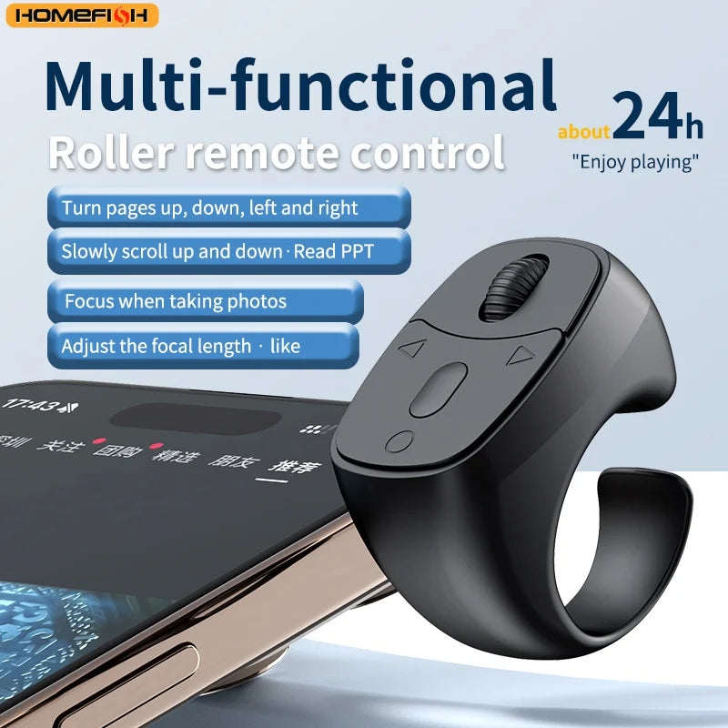 Cell Phone Scrolling Ring Wireless Finger Shutter Remote Control Page Turner Mobile Phone Controller BT For Travel