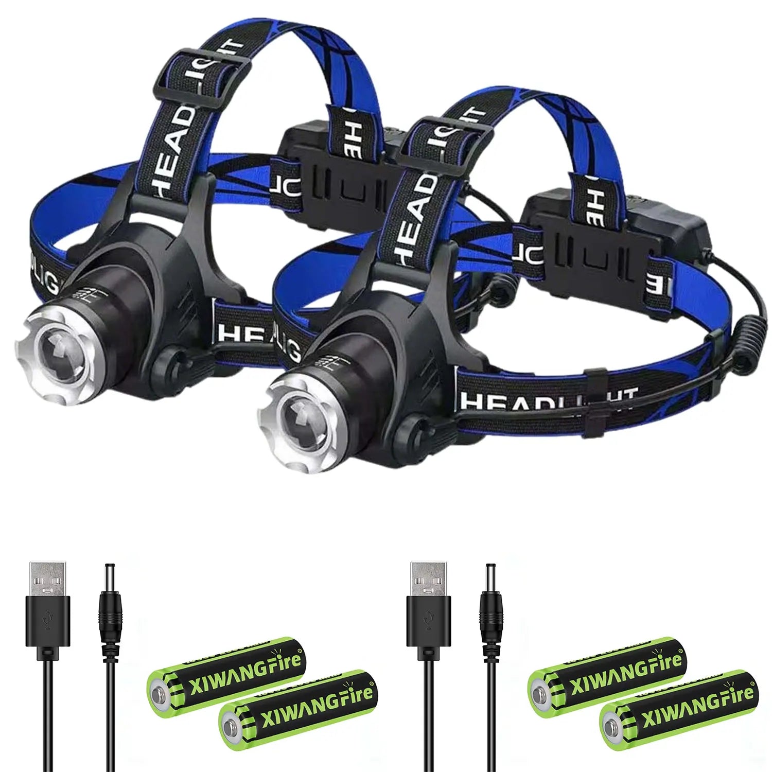Rechargeable Powerful LED Headlamp with Zoomable Headlight - Outdoor Waterproof High Lumen Work Head Light use 18650 battery