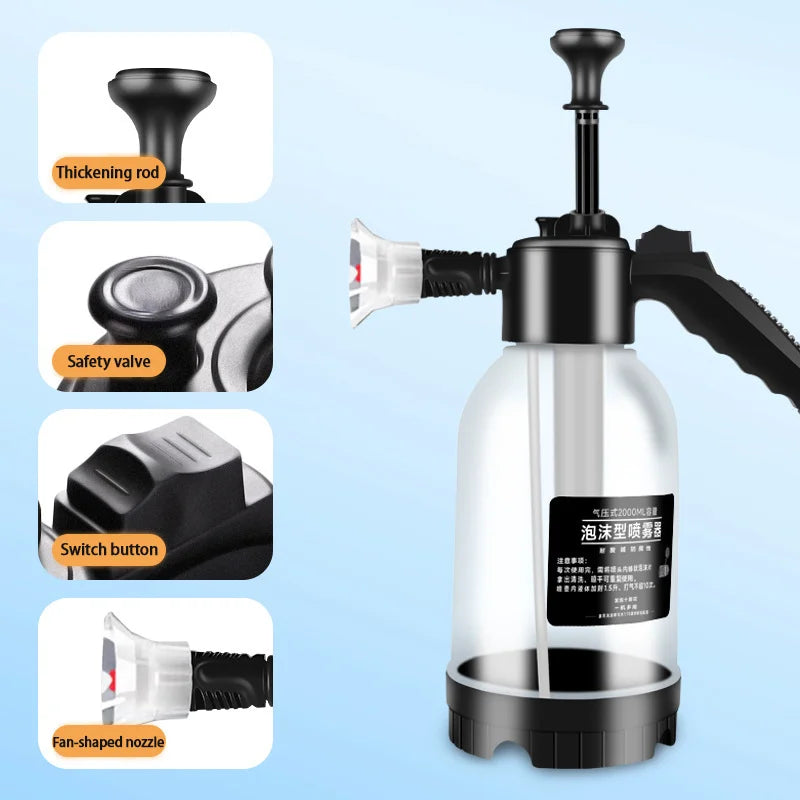 Car washing spray pot foam spray pot 2L spray type with pressure relief valve for household car spray hand pressure spray pot