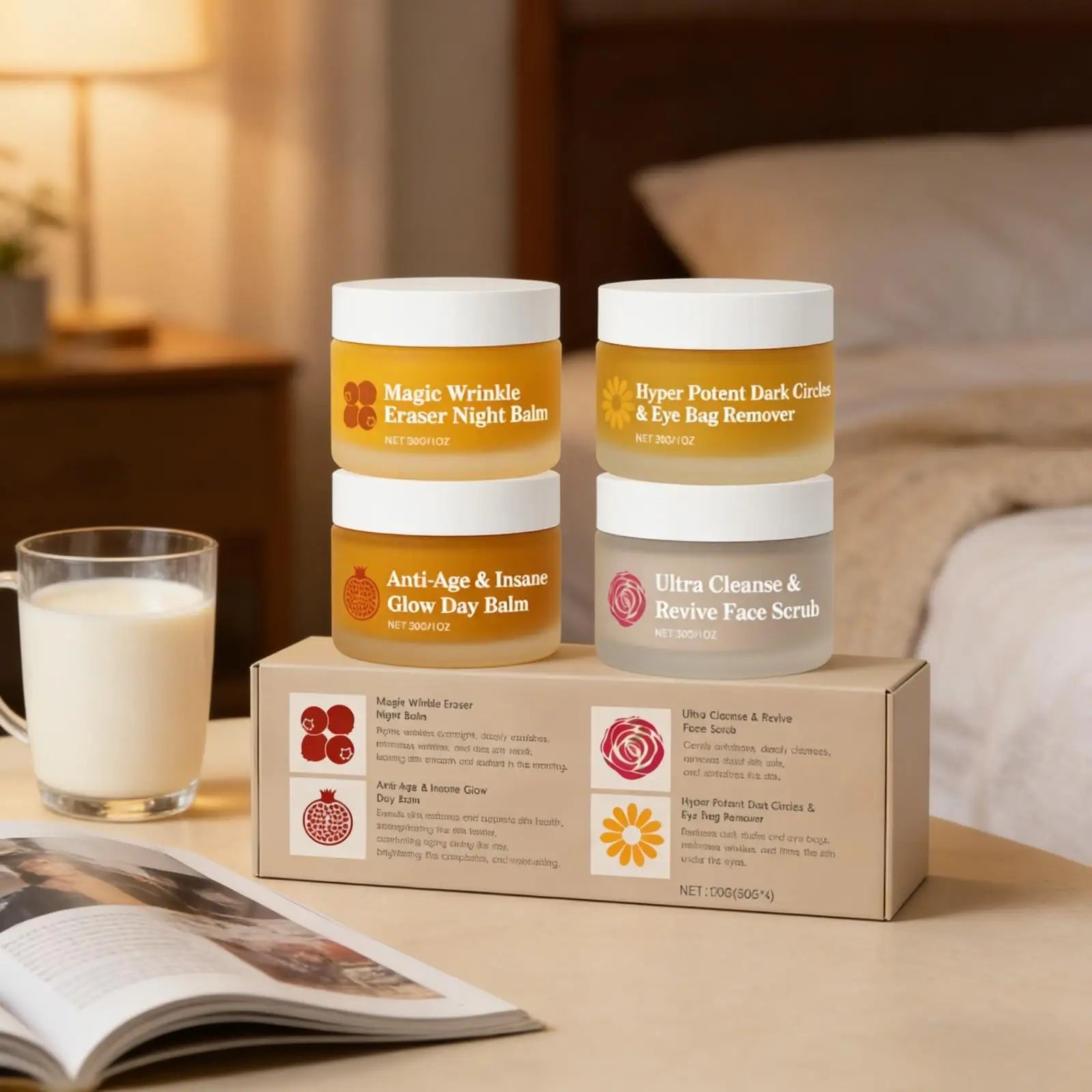 Night Day Cream for Face - Wrinkle Remover Instant Anti Dark Circles and Eye Bags Professional Facial Scrub for Glowing Skin 30g
