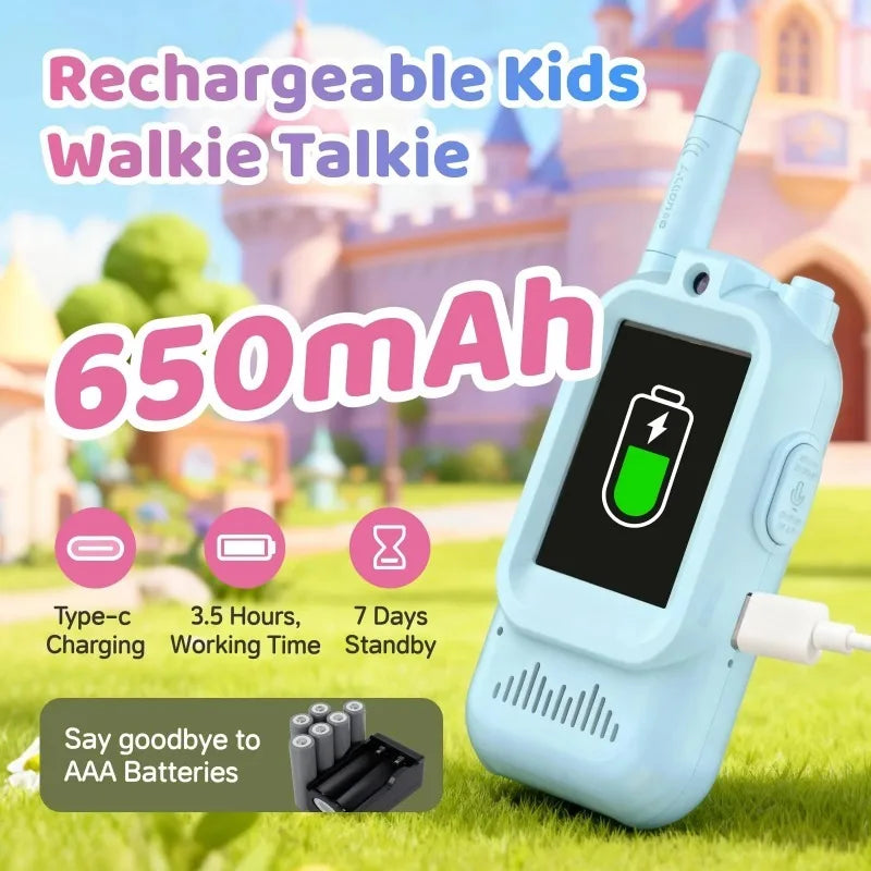 Kids Video Walkie Talkies 2 Pack Long Range Walkie-Talkie Rechargeable for Indoor Camping Hiking Travel Gift for Boys Girls