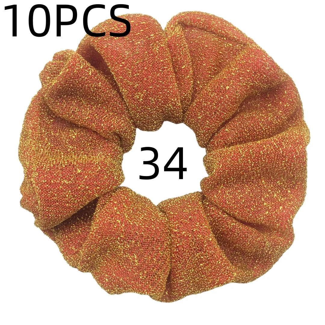 10pc Girls Sparkly Sequins Scrunchies for Hair Eleastic Scrunchy Ties Ropes Ponytail Holders Rubber Bands Shinny Bling for Women
