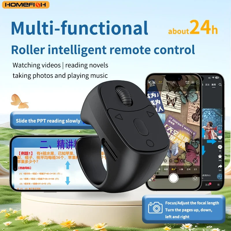 Cell Phone Scrolling Ring Wireless Finger Shutter Remote Control Page Turner Mobile Phone Controller BT For Travel